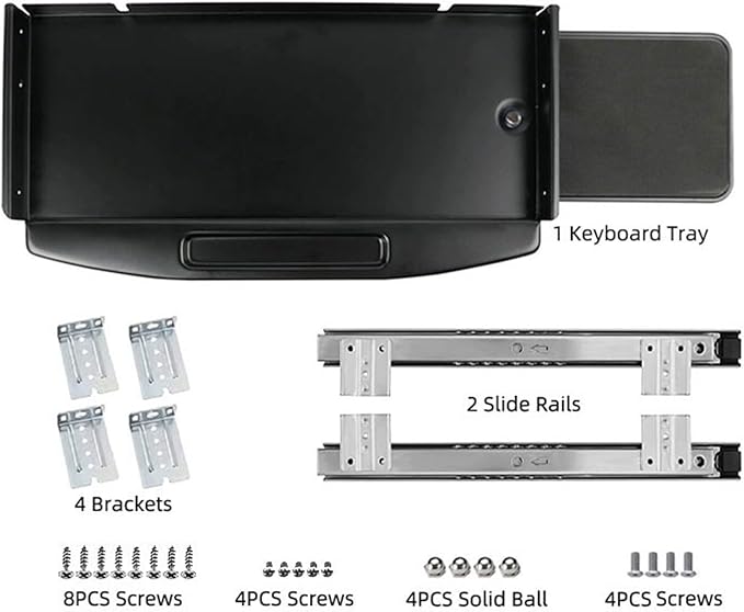 Solid Steel Under Desk Keyboard Tray Slide Out with 360° Rotating Mouse Platform,Keyboard Shelf Sliding,Under Desk Mounted Keyboard Holder,Under Desk Keyboard Drawer 28"Lx11"W-DeskLoop Office