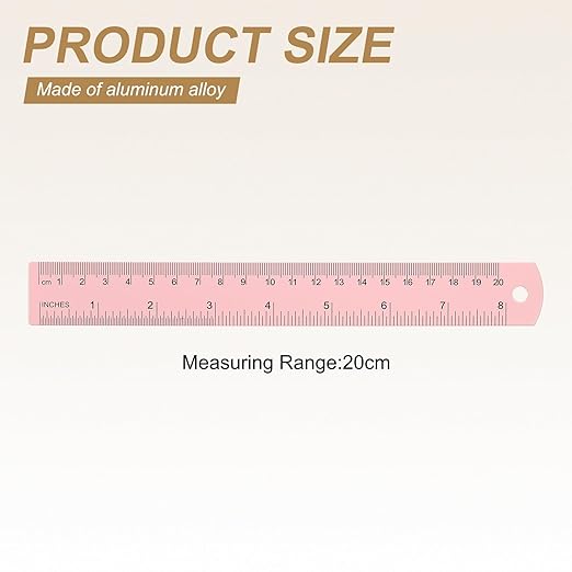 HARFINGTON 4pcs Metal Straight Ruler 20cm Metric SAE Aluminum Alloy Measuring Rulers Scale Tool with Hole for Measure Study Reading Classroom Office, Pink-DeskLoop Office