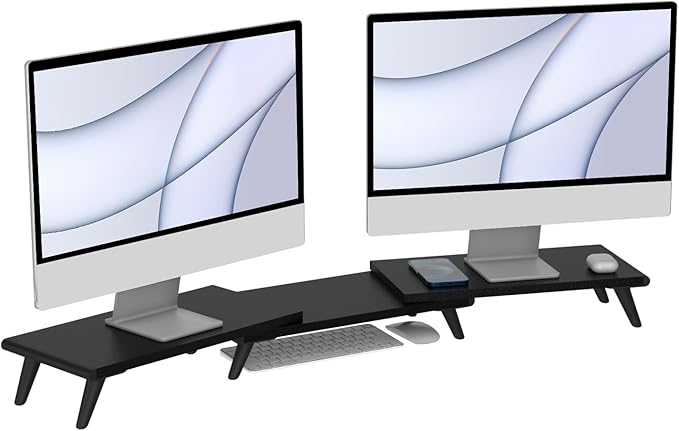 loukin Dual Monitor Stand Riser for Desk, 43.6"*8.2"*3.2" Large Computer Stand for 2 Monitors, Laptop, Printer, Length and Angle Adjustable Computer Shelf, Home Office,Max 43.6" Length(Black)-DeskLoop Office