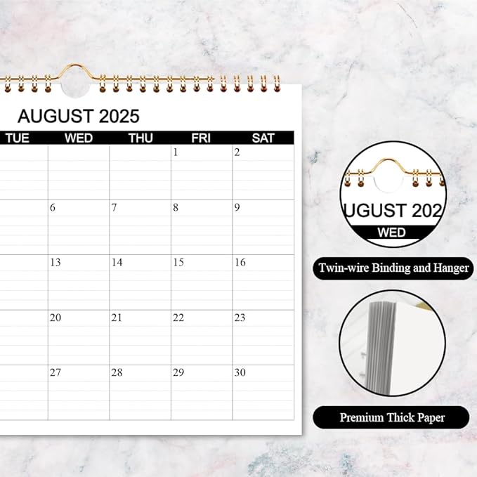 Calendar 2025-2026 - Wall Calendar 2025-26 Runs from August 2025 to December 2026, 17 Months Calendar with Thick Paper for Planning at Home or Office, 8.5 x 11 Inch, Black-DeskLoop Office