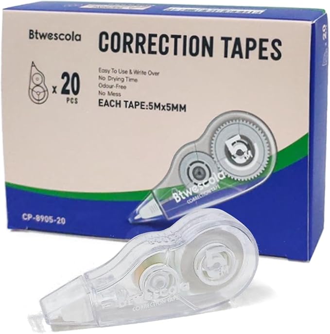 Correction Tape, 16.4FT EZ Tear-resistant Correction Tape, Easy To Use Applicator for Instant Correction Without Drying Time (20pcs/set)-DeskLoop Office
