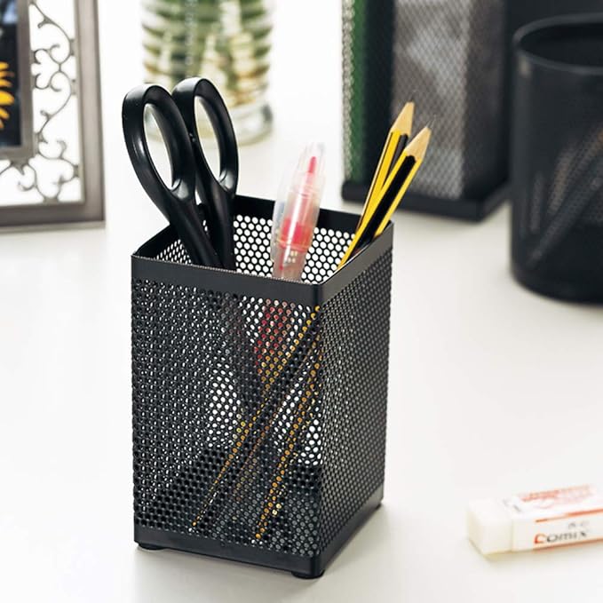 Comix Mesh Pen Holder Desk, Wire Pencil Holder with Foam Pad and Non-Slip Bottom Office Supplies Desk Organizer for Home Office School, 1 Pack-DeskLoop Office