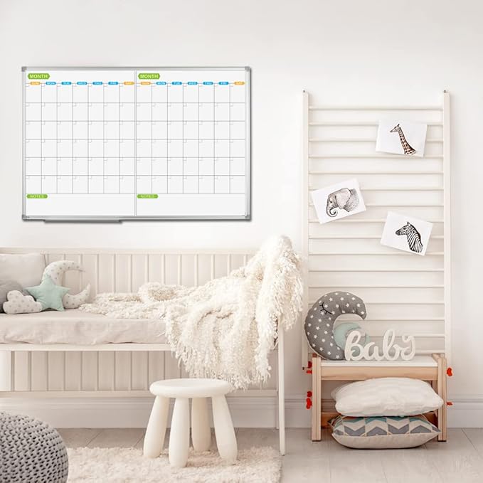 JILoffice Magnetic Dry Erase Calendar Whiteboard, 2 Month White Board Planner 36 X 24 Inch, Silver Aluminum Frame Wall Mounted Board for Office Home and School-DeskLoop Office