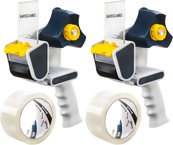 Excell EC-206 Safeguard Packing Tape Dispenser (2" Wide): Retractable Blade Cover for Safety, Push Flap for Smooth Cutting, and one-Hand use. Ideal for Shipping and Carton Sealing.(2Pack)-DeskLoop Office