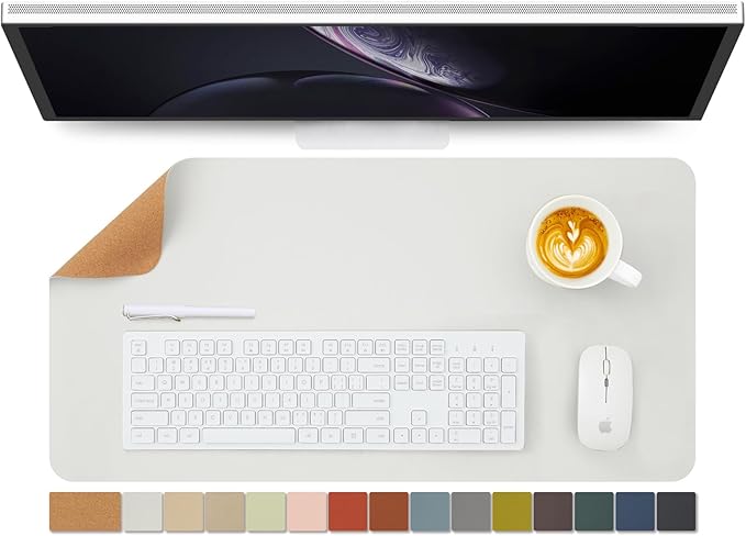 Cork Desk Mat - Dual-Sided Desk Pad for Office and Home - Desk Organization and Accessories - Ideal for Large Mouse Pad and Desk Mats on Top of Desks(White,27.6"x 13.8")-DeskLoop Office