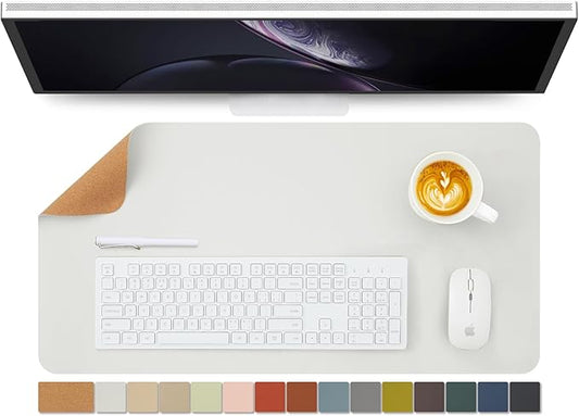 Cork Desk Mat - Dual-Sided Desk Pad for Office and Home - Desk Organization and Accessories - Ideal for Large Mouse Pad and Desk Mats on Top of Desks(White,27.6"x 13.8")-DeskLoop Office