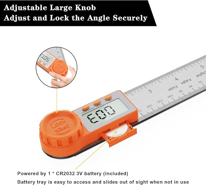 Rainyb Digital Angle Finder Tool 7inch/200 mm 0-360 Degree Stainless Steel Digital Protractor Ruler, Angle Measuring Tool for Carpenters, Woodworkers, Fabricators, Home DIY-DeskLoop Office