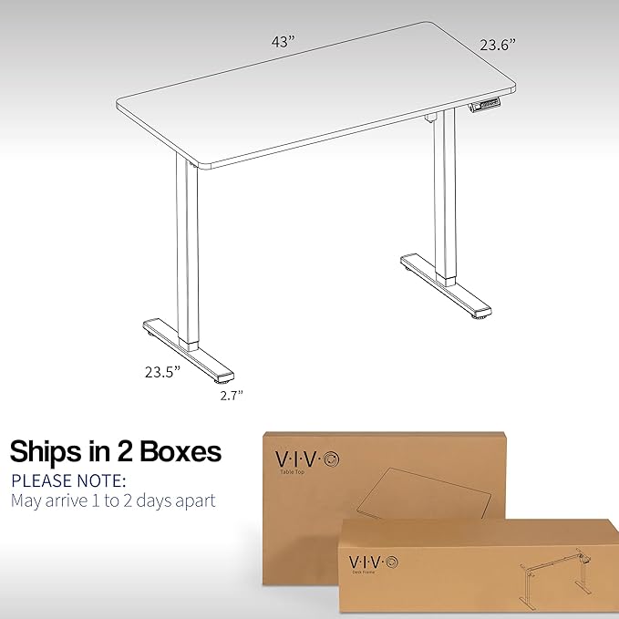 VIVO Electric 43 x 24 in Standing Desk, Memory Height Adjustment, 1B Series, One-Piece Dark Gray Top, Gray Frame, DESK-KIT-1G4G