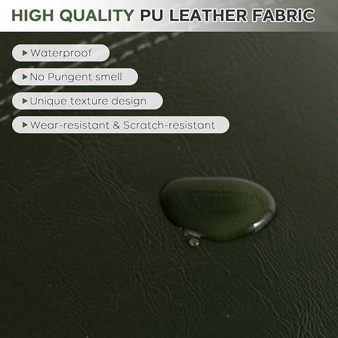 Unstuffed Pouf Cover, 17.7" Faux Leather Poofy Ottoman Cover, Square Footstool For Storage Living Room Decoration Foot Rest, Footrest for Bedroom Balcony Office Chair, (Only Cover, No Filler), Green-DeskLoop Office