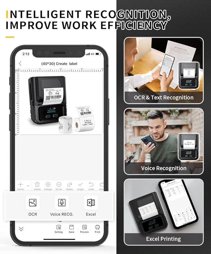 Phomemo M120 Label Maker, 2 Inch Bluetooth Thermal Label Printer with 3 Rolls Thermal Label(4030/4030/5030mm), Label Maker Machine for Small Business, Barcode, Address, Sticker Printer for Phone & PC-DeskLoop Office