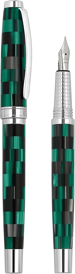 Xezo Urbanite II Fountain Pen, Fine Nib. Ocean Teal and Black Color with Chrome Plating. Handcrafted, Limited Edition, Serialized-DeskLoop Office