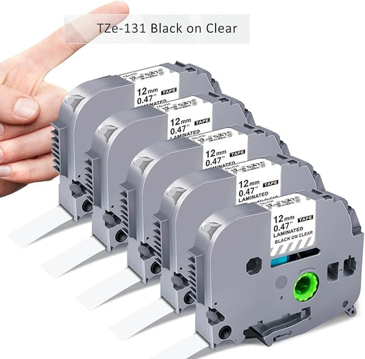Clear Label Maker Tape Refill Compatible with Brother TZe-131 TZe131 TZe TZ Tape 12mm 0.47 Laminated Clear 1/2'' x 26.2' Black on Clear P Touch Label Tape for PT-D210 PTD220 PT-H110 PT-D600, 5 Pack-DeskLoop Office