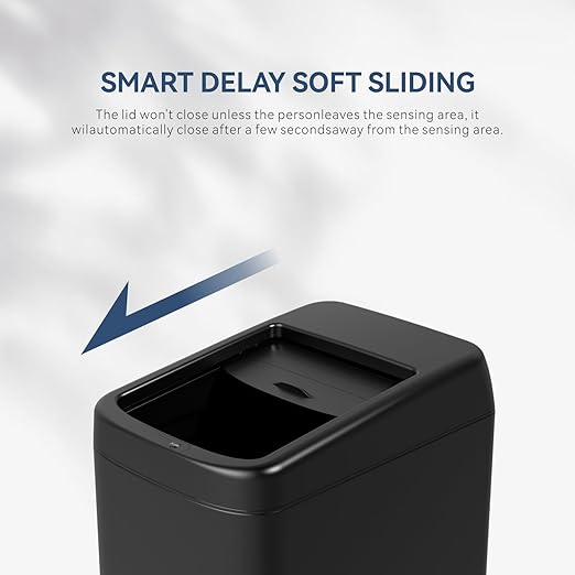ELLO&ALLO Garbage Can Motion Sensor Trash Can 13 Gallon for Kitchen with Roll Up Lid, Automatic Touchless High-Capacity Black Waste Bin-DeskLoop Office