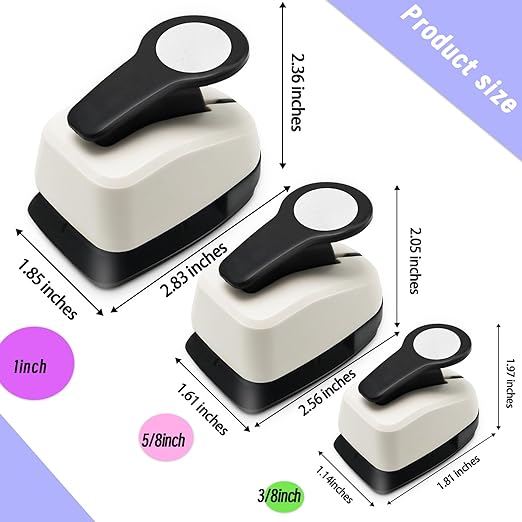 Circle Punch, Circle Hole Punch, Paper Hole Puncher, 3 PCS CirclePunch Set, 1 inch Hole PunchCircle, 5/8'' CirclePaper Punchers, 3/8'' Craft Punches, HolePuncher for Crafts, Shape Punches-DeskLoop Office