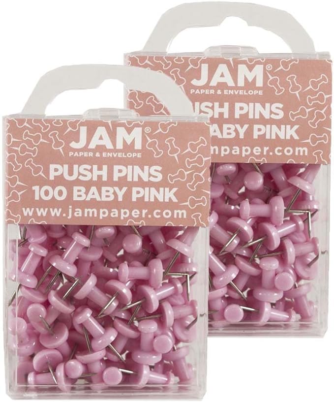 JAM PAPER Colorful Push Pins - Baby Pink Pastel Pushpins - 2 Packs of 100-DeskLoop Office