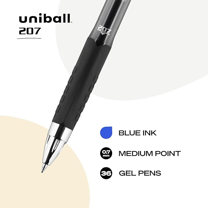 uni-ball 207 Retractable Gel Pens, Medium Point (0.7mm), Blue, 36 Count-DeskLoop Office