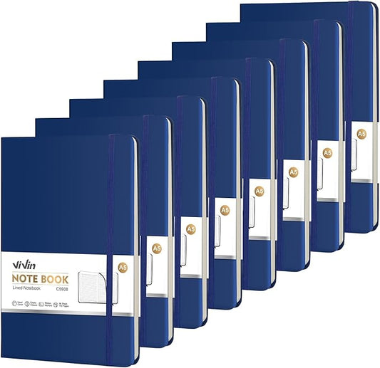 ViVin Lined Journal Notebooks for Work, 192 Pages, Medium 5.5 x 8.3 inch, College Ruled, A5 Hardcover Journaling Notebooks for Writing, 8 Pack Bulk-DeskLoop Office