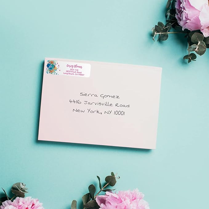 Bright Watercolor Floral Rolled Address Labels / 5 Vibrant Flower Bouquet Designs/Roll of 250 Personalized Address Labels/Designer Return Address Stickers in Elegant Plastic Dispenser-DeskLoop Office