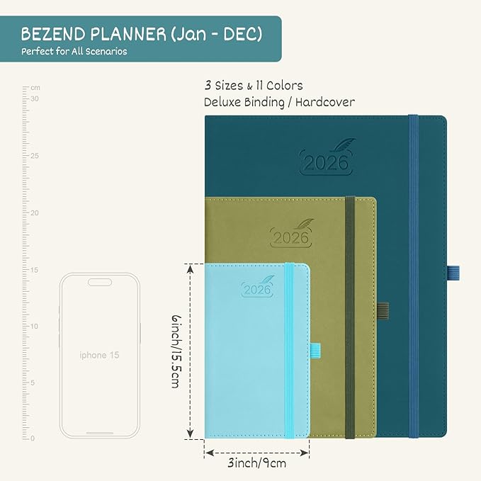 BEZEND Pocket Calendar 2026 Weekly and Monthly (3.5" x 6") Small Daily Planner for Purse (Jan-Dec) with Notes & Expenses, Inner Pocket, Pen Holder, Vegan Leather Hardcover - Blueberry-DeskLoop Office