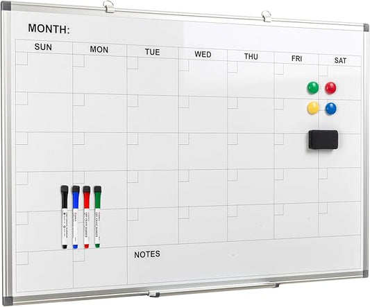 Comix Magnetic Dry Erase Calendar Whiteboard, 36 x 24 Inches Monthly Calendar Dry Erase Board for Wall, Aluminum Frame Planner White Board with Dry Erase Markers, Eraser, Magnets-DeskLoop Office