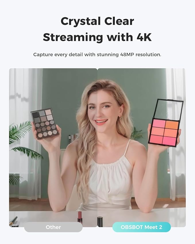 OBSBOT Meet 2-4K Webcam for PC with 1/2" Sensor, AI Framing & Autofocus, Beauty Mode, Lightweight, Gesture Control, HDR, Dual Microphone, 60 FPS, Web Cam for Streaming, Meeting, Gaming. (Cloud White)-DeskLoop Office