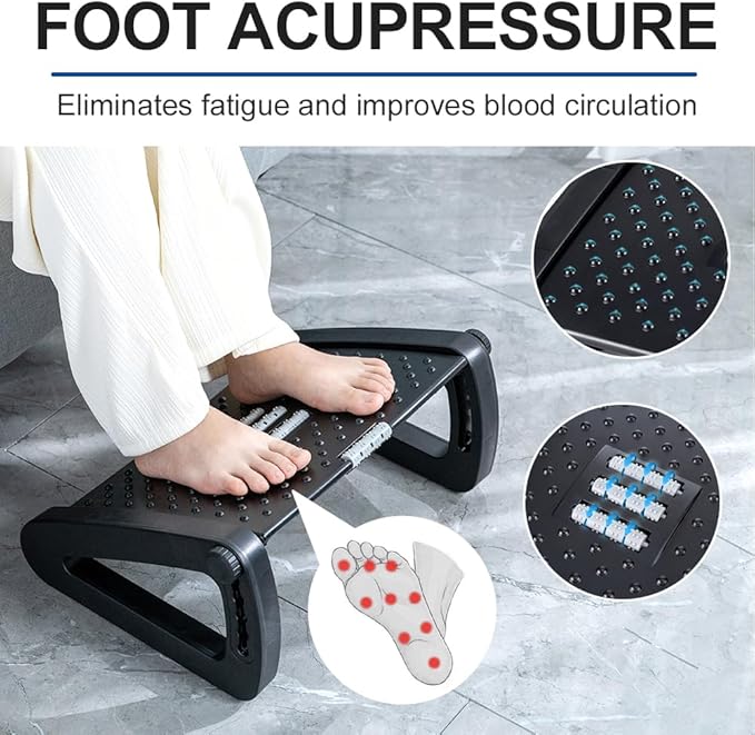 Foot Rest for Under Desk at Work - Six Heights Adjustable Under Desk Footrest - Ergonomic Foot Stools for Under Office Desks - Desks Foot Rest with Massage Rollers - Leg Rest for Chair (Black)-DeskLoop Office