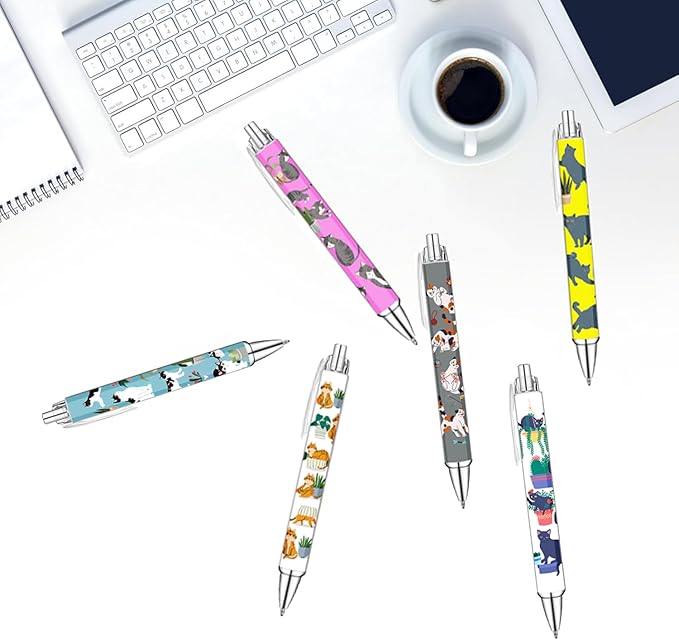 Idealmuzik 6 Cat Pens for Cat Lovers,Cute Kawaii Funny Cats Kitty Themed Paw Ballpoint Gel Pen, Japanese Stationary Notebook Diary For Women Office Worker Supplies Stuff Decor Desk Accessories Gifts-DeskLoop Office