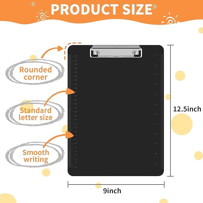 Black Clipboards, PANDRI 12 Pack Plastic Black Clipboards with Low Profile Clip 12.5 x 9 Standard Letter Size Clipboard for classrooms Office-DeskLoop Office
