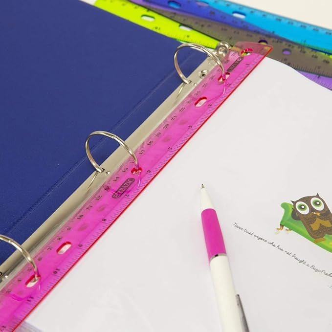 BAZIC Jeweltones Color Plastic Ruler 12" (30cm), Inches Centimeter Metric Measuring Drafting Rulers, for Students School Supplies (4/Pack), 1-Pack-DeskLoop Office