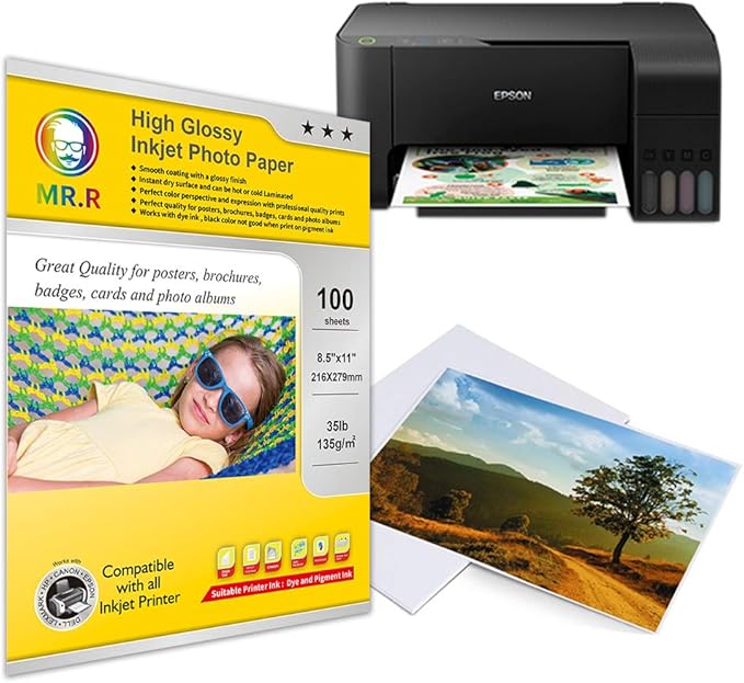 MR.R Single Side High Glossy Inkjet Photo Paper Letter Size 8.5"x11" with 100 sheets per pack 135gsm 35LB-DeskLoop Office