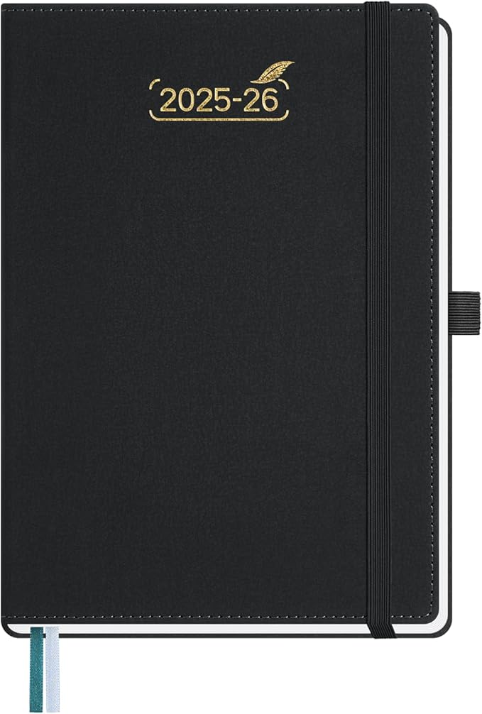 BEZEND Weekly Planner 2025-2026 with 2 Columns, 5.8" x 8.5" Academic Calendar 18 Months (Jul 25-Dec 26) Life Work Appointment Book with Monthly Tab, PU Leather Hardcover - Black-DeskLoop Office