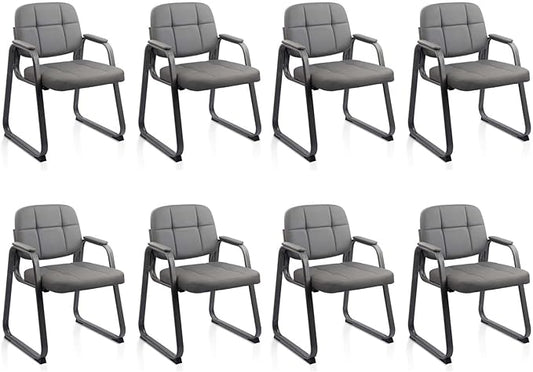 CLATINA Waiting Room Guest Chair with Bonded Leather Padded Arm Rest for Office Reception and Conference Desk Black with Sled Base Grey 8 Pack-DeskLoop Office