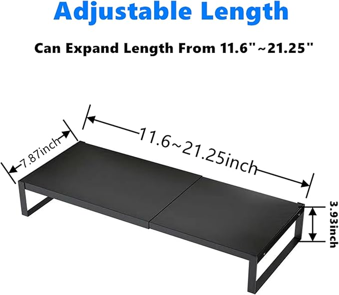 Adjustable Metal Monitor Stand - 11.6"-21.3" Ergonomic Desktop Riser for Computer/Laptop/TV, Heavy-Duty Office Shelf with Space-Saving Design (Black)-DeskLoop Office