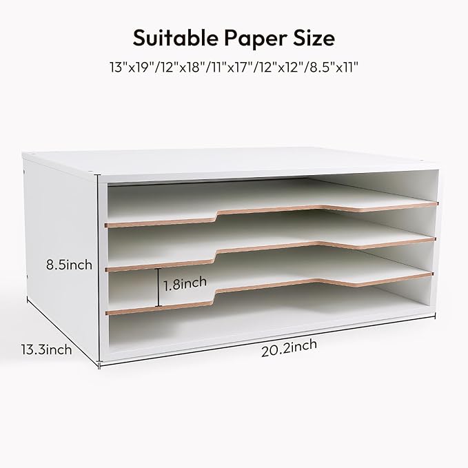 12x18 Construction Paper Organizer, 4-Tiers Paper Storage Shelf, Wooden Desk Organizer, File Holder and Letter Tray for Office, Home, Classroom-DeskLoop Office