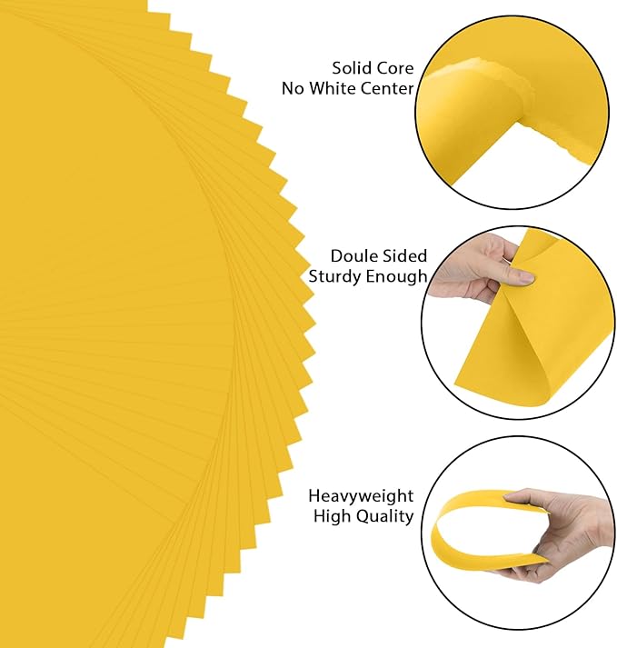 OcePor 100 Sheets Yellow Cardstock Paper, Colored Printer Paper 8.5 x 11, Card Stock Thick Construction for Craft,Scrapbook,Office Printing, Invitations, Certificates,92 lb/250gsm-DeskLoop Office