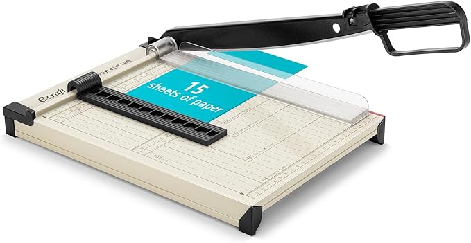 Ecraft 12" Guillotine Paper Cutter:Paper Trimmer Accurate Cutting with Safety Guard,15 Sheets Capacity,Magnetic Guide,Heavy Duty Metal Base, Perfect for Cardstock,Cardboard,Vinyl,Crafts & Photos-DeskLoop Office