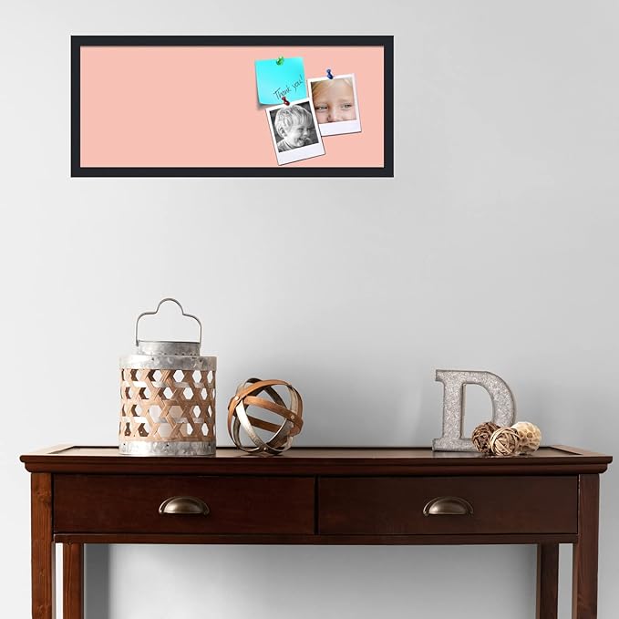 PinPix 30x12 Inch Cork Bulletin Board. This Decorative Framed Pin Board Comes with Pink Pastel Design and a Satin Black Frame. Ideal for Home Office Decor or Message Board (PinPix-1813)-DeskLoop Office