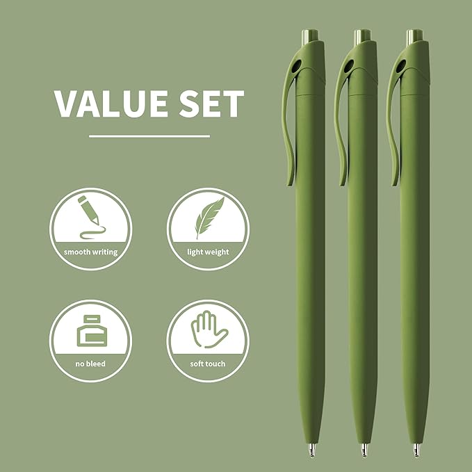 deegtran Pens Bulk, 50 Pack No Bleed Sage Green Click Pen, Wholesale Retractable Ballpoint Pens, Pens Medium Point, Smooth Ink Pen, 1.0MM Sage Green-DeskLoop Office
