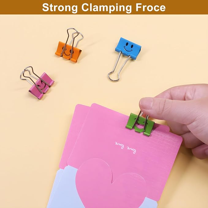 Coideal Cute Smiley Face Binder Clips, 48 Pack 1 Inch Medium Metal Paper Clamps - Image 8