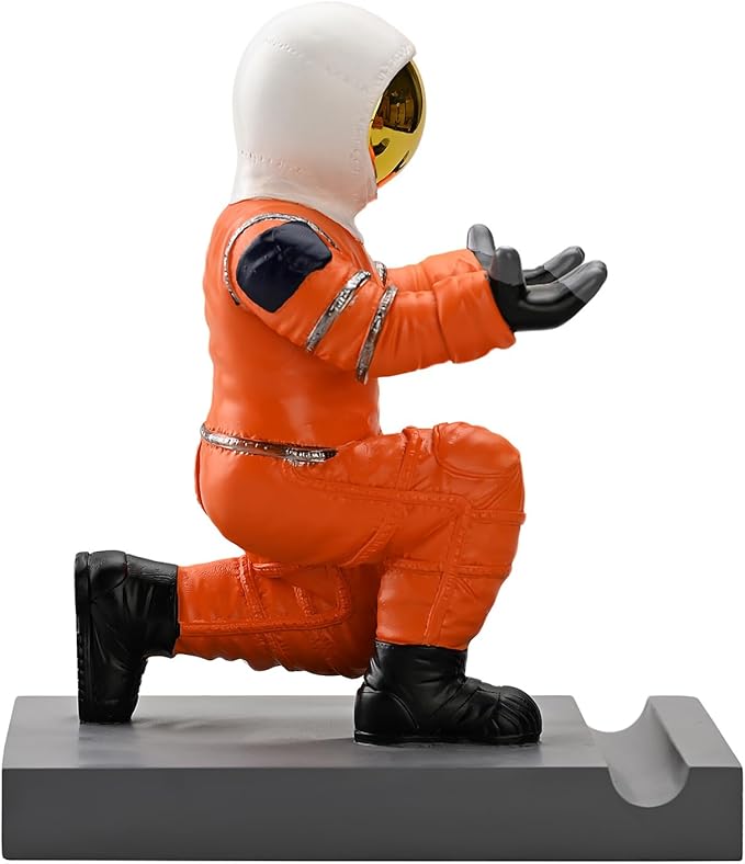 Astronaut Resin Pen Holder, Mobile Phone Stand, Device Stand, Desk Organizer Decorative Pen Holder (Orange&Golden)-DeskLoop Office