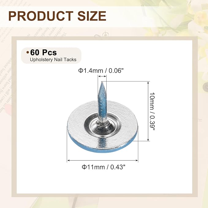 uxcell 60Pcs Upholstery Tacks, 11mmx10mm Flat Head Thumb Tack Decorative Furniture Nails Push Pins for Furniture Sofa Headboards, Blue-DeskLoop Office