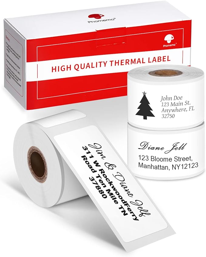 Phomemo Address Labels for M-Series Label Makers, Thermal Mailing Stickers, Easy to Peel Off. White, 1" x 2-5/8", 130 Per Roll, 3 Rolls-DeskLoop Office