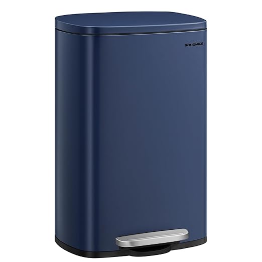 SONGMICS 13 Gallon (50 L) Trash Can, Stainless Steel Kitchen Garbage Can, Recycling or Waste Bin, Soft Close, Step-On Pedal, Removable Inner Bucket, Midnight Blue ULTB050L01-DeskLoop Office