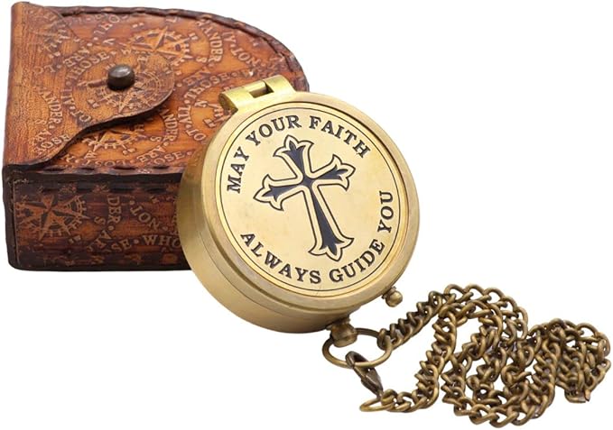 God's Way Solid Brass Engraved Compass - Psalm 32:8, Directional, Baptism & First Communion Gifts for Boys & Girls, Christian Gifts for Men & Boys-DeskLoop Office