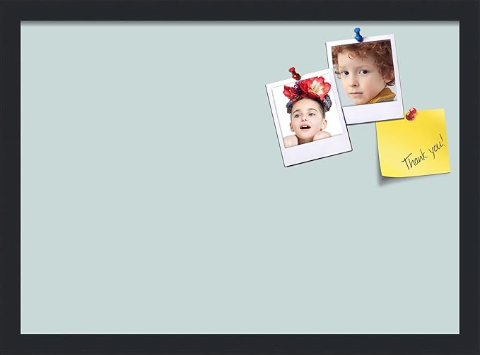 PinPix 21x15 Inch Cork Bulletin Board. This Decorative Framed Pin Board Comes with Soft Blue Design and a Satin Black Frame. Ideal for Home Office Decor or Message Board (PinPix-1814)-DeskLoop Office