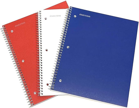 Mintra Office Durable Spiral Notebooks, 1 Subject, (Red, White, Blue, College Ruled 3pk)-DeskLoop Office