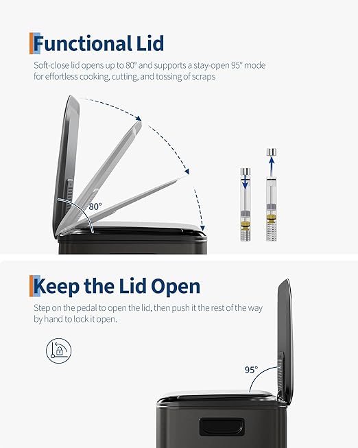 GarveeHome 2 x 8 Gallon Stainless Steel Double Trash Can with Lid for Kitchen, Large Dual Trash and Recycle Bin Combo, Step-on Kitchen Metal Garbage Cans, PP Inner Buckets, Liner Rim, Matte Black-DeskLoop Office