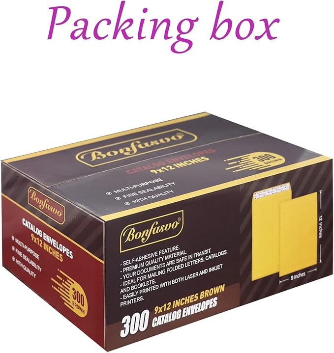 300 Pack 9x12 Brown Catalog Envelopes Peel & Seal Security Mailing Envelopes 120GSM Kraft Paper self Seal Envelopes for Invitations Papers Photos Documents Pictures Papers Files-DeskLoop Office