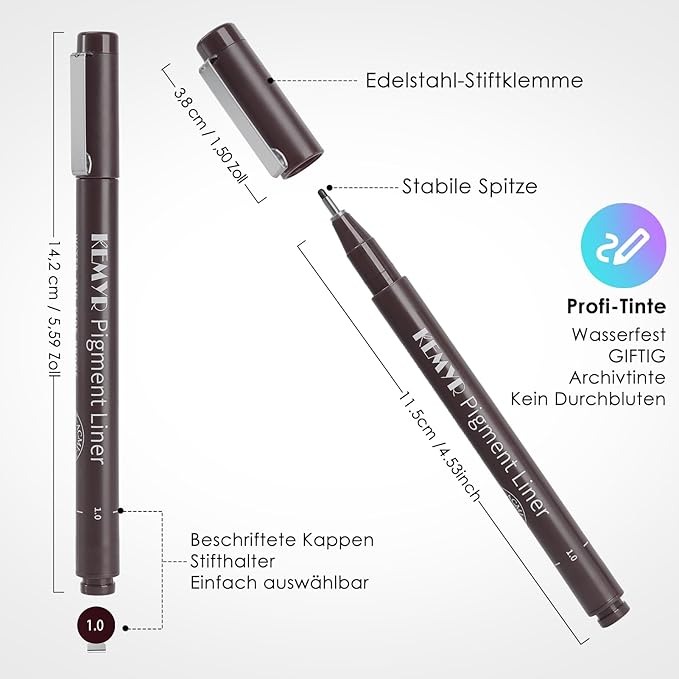 10 Micro Fine liner Drawing Art Pens Calligraphy Pens: 0.05mm-1.0mm Size Art supplies Waterproof Archival brown Ink Markers For Artists,Use for Professional Watercolor,Sketching-DeskLoop Office