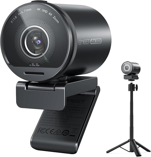 EMEET SmartCam S800-4K Webcam with Tripod for Streaming, Sony 1/2'' Sensor, Supports HDR, PDAF&TOF Dual-autofocus, 1080P@60FPS, Adjustable Heights with 360° Swivel Head, Perfect for Live Streaming-DeskLoop Office